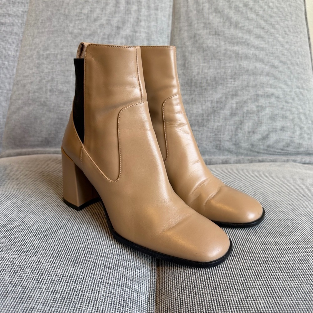 Via Spiga Delaney Square Toe Leather Boots Chelsea Style Camel Tan Size 6 Women